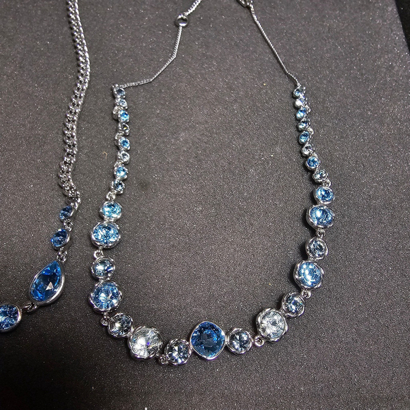 Lot Of 2 Silver Tone Givenchy Ladies Stackable Necklaces With Blue Crystals show - Picture 2 of 7